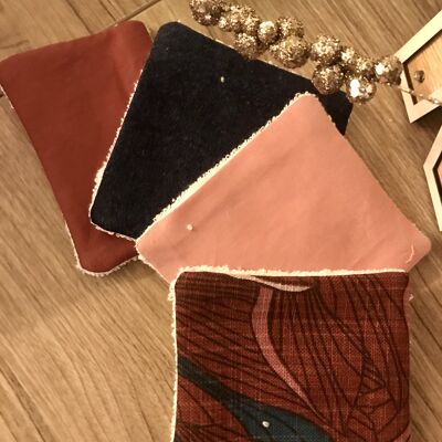 Pack of 4 washable cottons - burgundy / burgundy / Navy flower