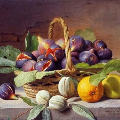 STILL LIFE OF FIGS, WALNUTS, ORANGE & A LEMON , 40" x 30"