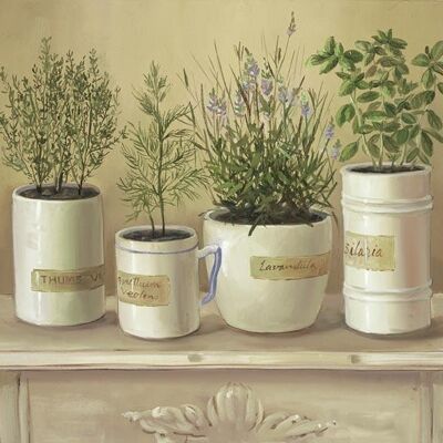 HERBS IN POTS I , 10" x 8"