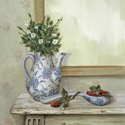 RASPBERRIES IN BLUE AND WHITE LADLE I , 40" x 30"