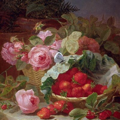 STILL LIFE OF STRAWBERRIES AND ROSES , 40" x 30"