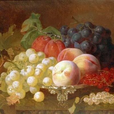 GRAPES AND FRUIT ON SILVER PLATE , 10" x 8"