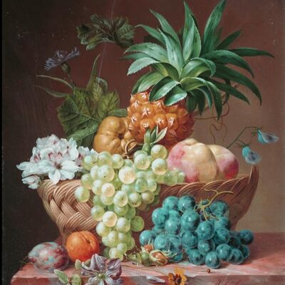 PINEAPPLE AND FRUITS IN BASKET , 30" x 24"