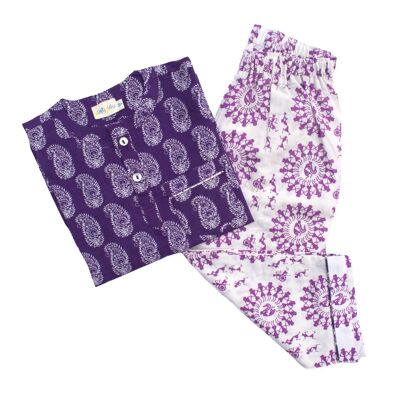 Purple Block Print Mangoes Pyjama Set