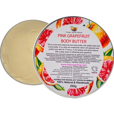 Manteca corporal rica en pomelo rosa, lata de aluminio de 250 g