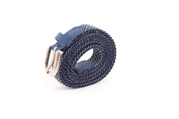 Ceinture tressee femme bleu fonce blanc 1