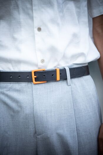 Ceinture cuir véritable noire à boucle interchangeable orange 5