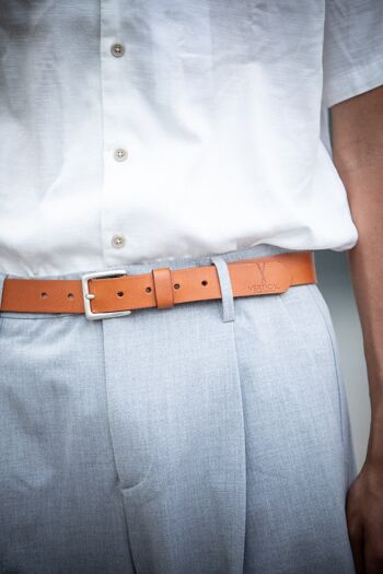 Ceinture cuir véritable camel à boucle interchangeable orange 4