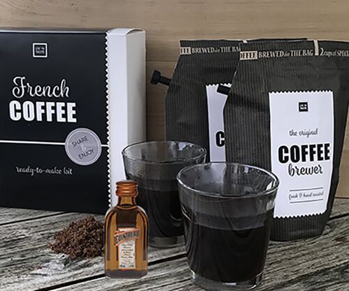 French coffee gift set, including 2 glasses