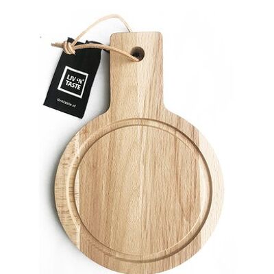 Beech serving board ROUND + handle 17 x 22 cm