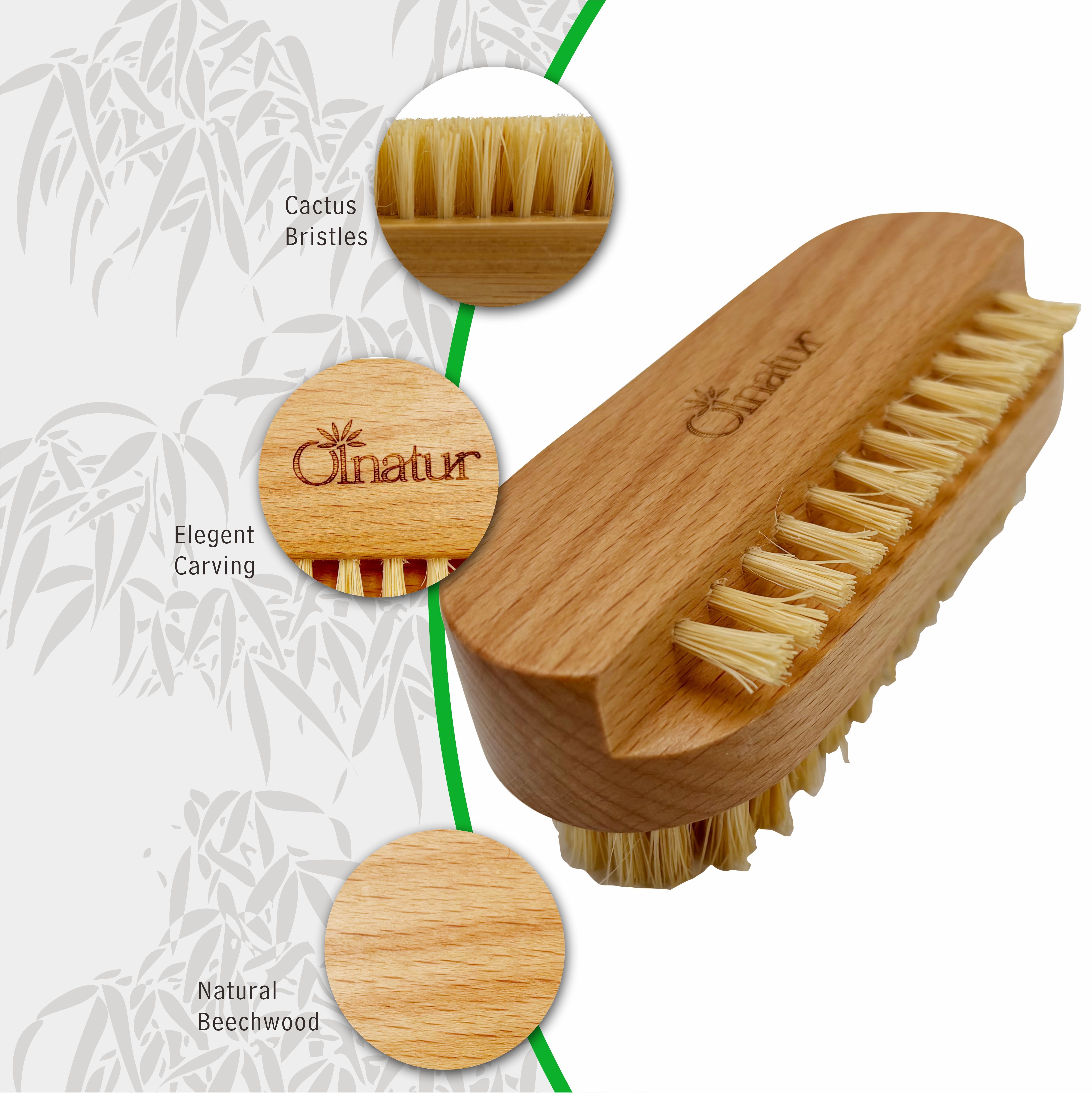 Beechwood & Cactus Nail Brush, Dual Sided Nail Brush with Cactus Bristles, Natural Fingernail Brush, Beechwood Manicure Brush