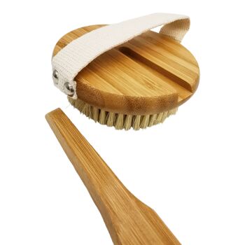 Brosse pour le dos en bambou et cactus, brosse pour le dos à tête amovible, brosse pour le corps à long manche, brosse pour le corps naturelle avec tête amovible, brosse pour le dos en bambou avec long manche 4