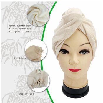 Turban de cheveux en bambou, serviette d’enveloppement de cheveux écologique, enveloppement de serviette de cheveux absorbant, enveloppement de cheveux en bambou naturel 4
