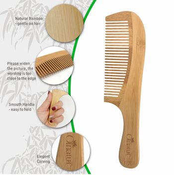 Peigne en bambou, peigne à dents larges, peigne anti-frisottis, démêlant antistatique, peigne à cheveux en bambou 5