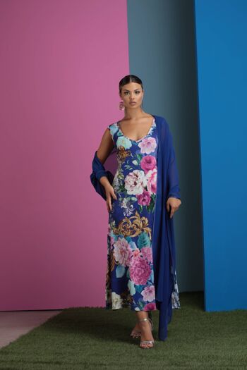 Robe en maille motif pivoine royale