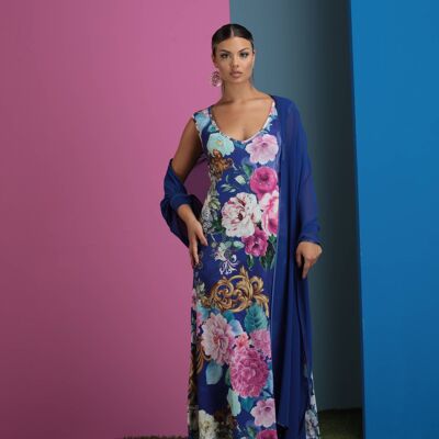 Robe en maille motif pivoine royale