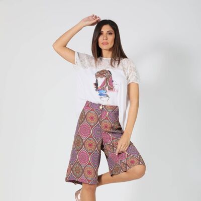 Patterned cotton bermuda shorts