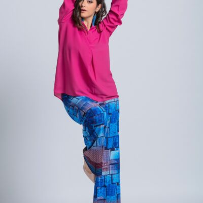 Camicia con collo e piegone sul davanti manica 3/4