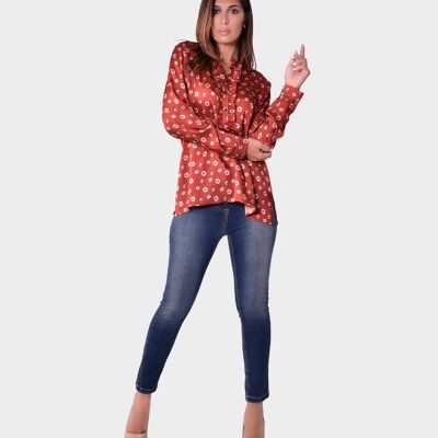 Camicia fantasia fiorellini con rouge Ruggine