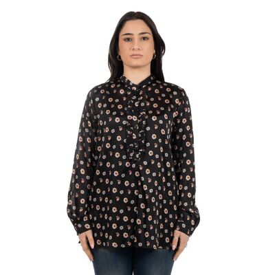 Camicia fantasia fiorellini con rouge Nero