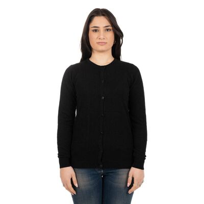 Short cashmere cardigan with black buttons