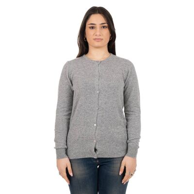 Short cashmere cardigan with gray buttons