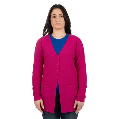 Long cardigan with buttons and pockets Fuxia