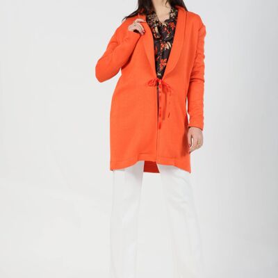 LONG CARDIGAN IN VISCOSE KNIT FABRIC WITH EYELET