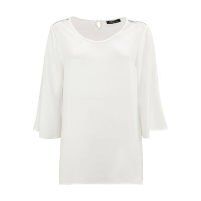 3/4 sleeve tunic with grosgrain on the shoulders White
