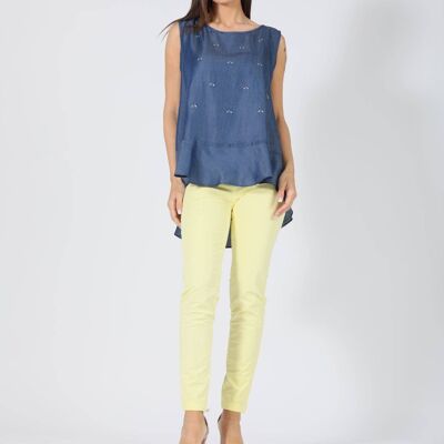 Chambray tunic with voilant at the bottom