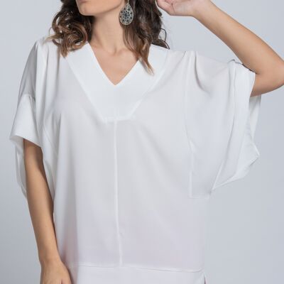 Georgette tunic with V-neck and 3/4 sleeves