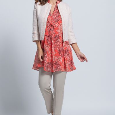 Tunic in patterned georgette with collar