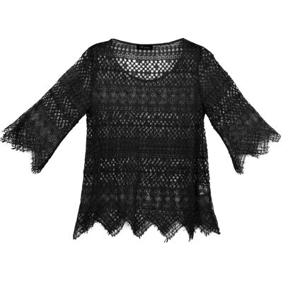 Black 3/4 sleeve crewneck lace tunic