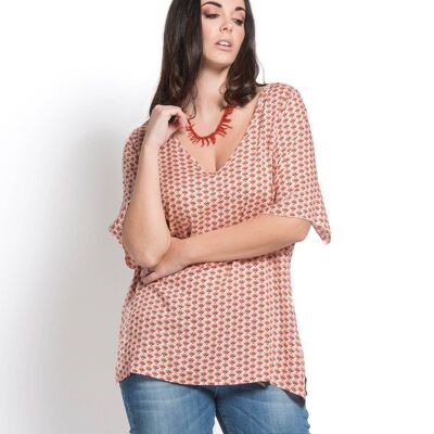Tunic in patterned viscose with V-neck