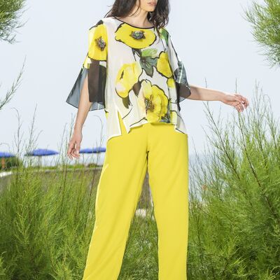 Yellow flowers georgette tunic