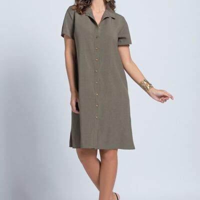 Linen chemisier with buttons collar and half sleeve Dark Olive Green