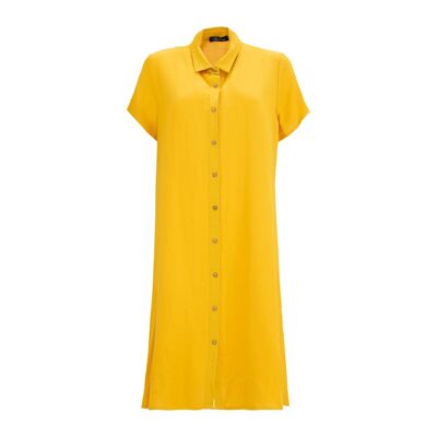 Camisola de lino con cuello abotonado y medias mangas amarillas