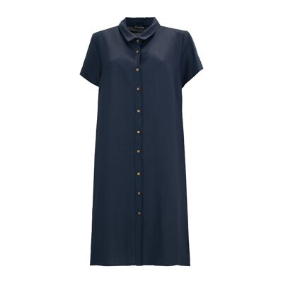 Linen chemisier with buttons collar and half sleeve Blue
