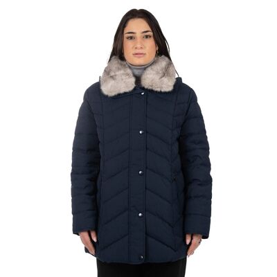 Blue quilted jacket with fur collar