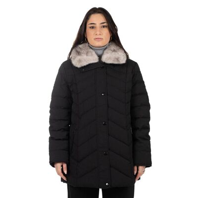 Black quilted jacket with fur collar