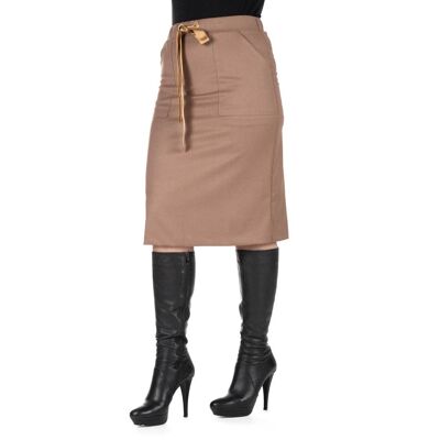 Skirt with rhinestone eyelets and Camel satin