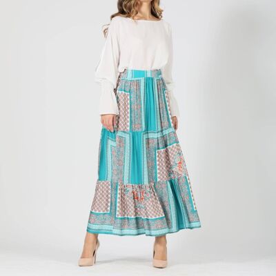 Long skirt with fixed viscose flounces
