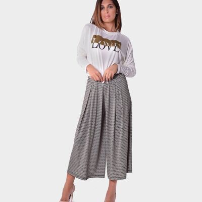 Trouser skirt in micro-pattern with elastic waistband