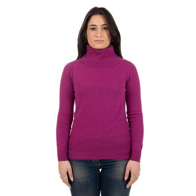 Cashmere sweater with donut collar Fuxia