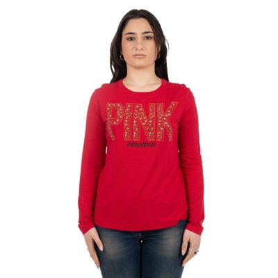Sweater with studs and rhinestones Red