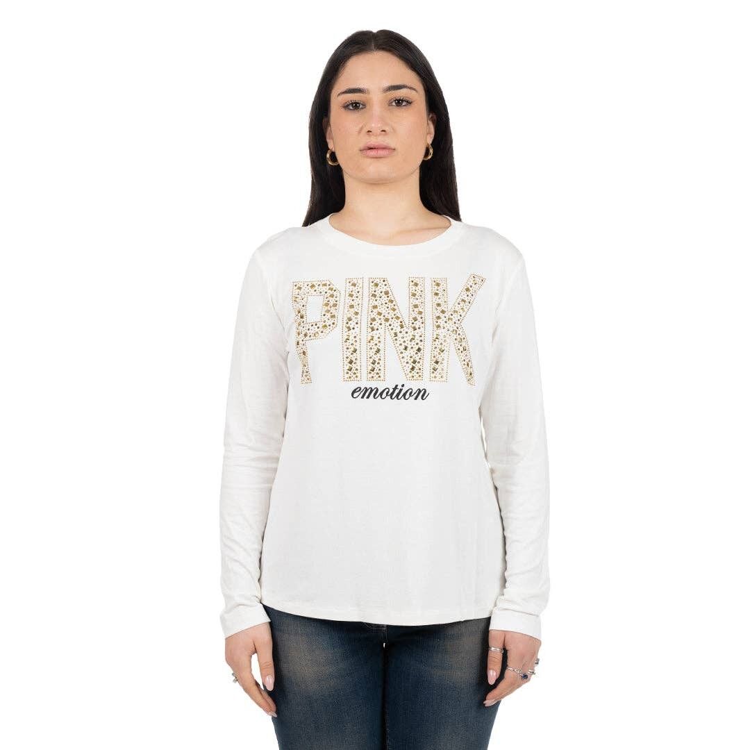 Maglia con borchiette e strass Panna