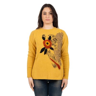 Sweater in yarn with Mustard flowers