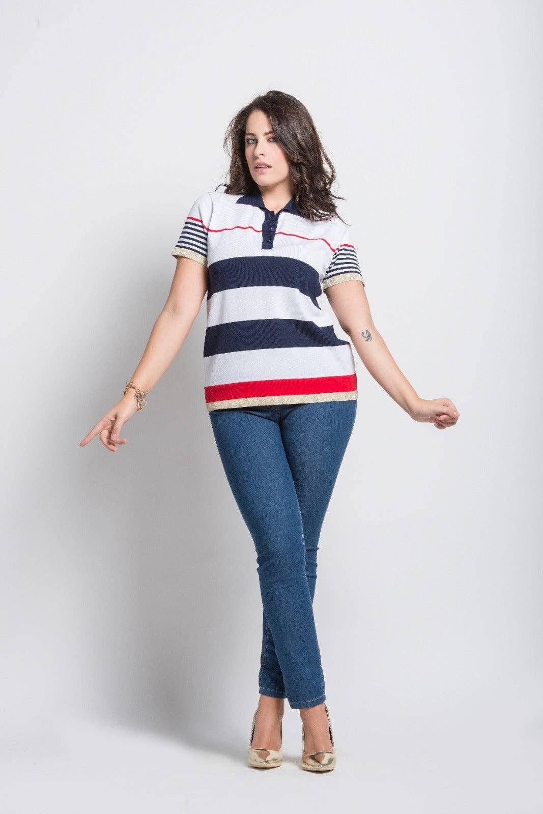 Maglia polo rigata in filo c/bottoncini