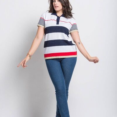Striped polo shirt in yarn w / buttons