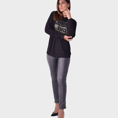 Pull sur frisottino avec strass Noir